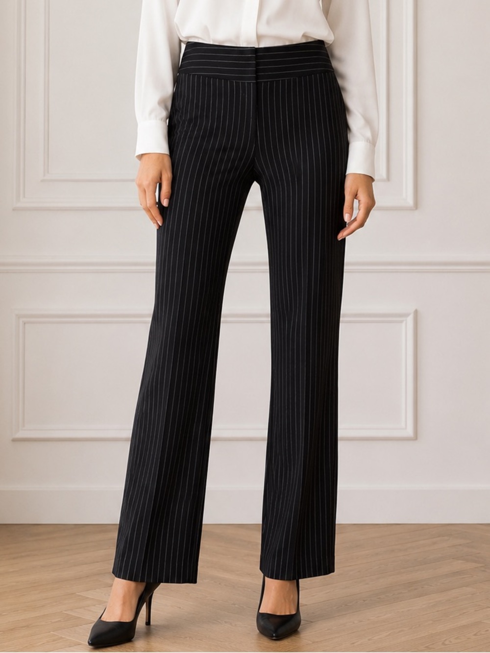 Papaya Black Pinstripe Wide Leg Dress Pants